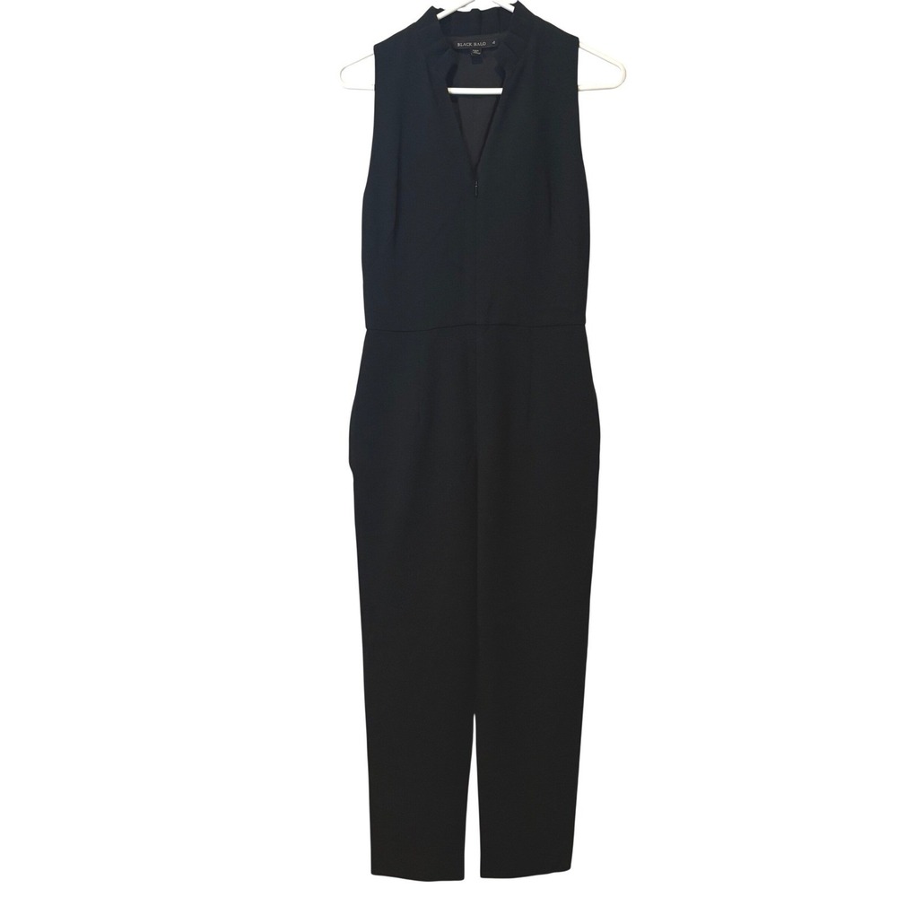 BLACK HALO Black Sleeveless Mock Neck Zip Front Wide Leg Jumpsuit Women's Size 4